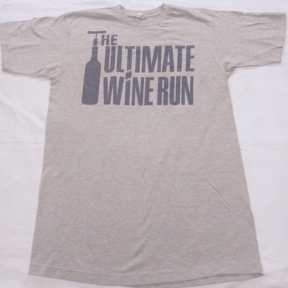 Optima The Ultimate Wine Run Graphic T Shirt Gray Mens Medium 5K Runner Fun Tee